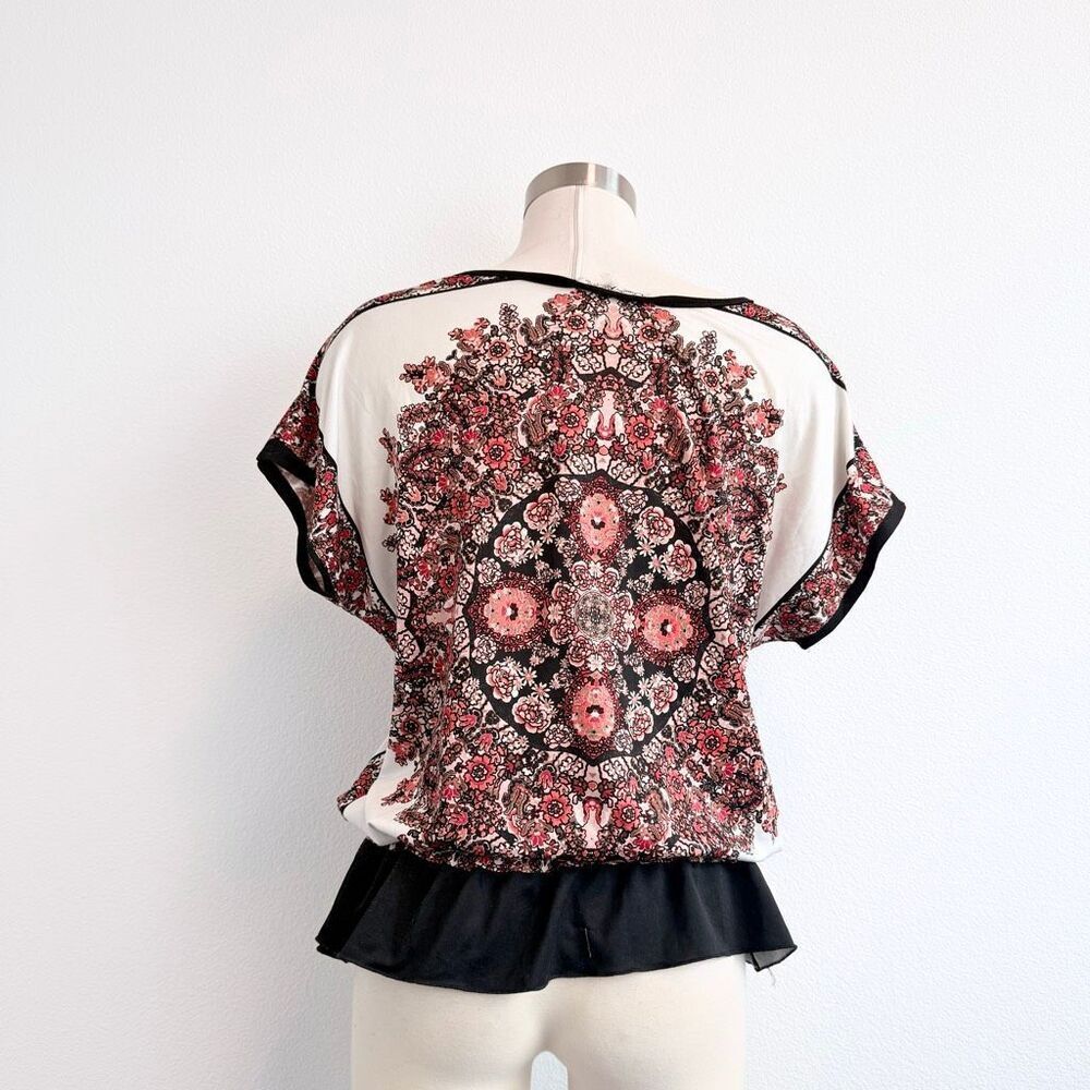 Claudia Richard White Floral Boho Short Sleeve Blouse Medium Boho Flutter - Picture 3 of 8